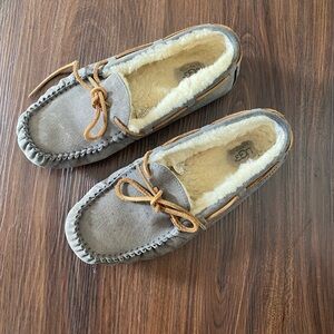 UGG Tan and Gray Moccasin Slippers